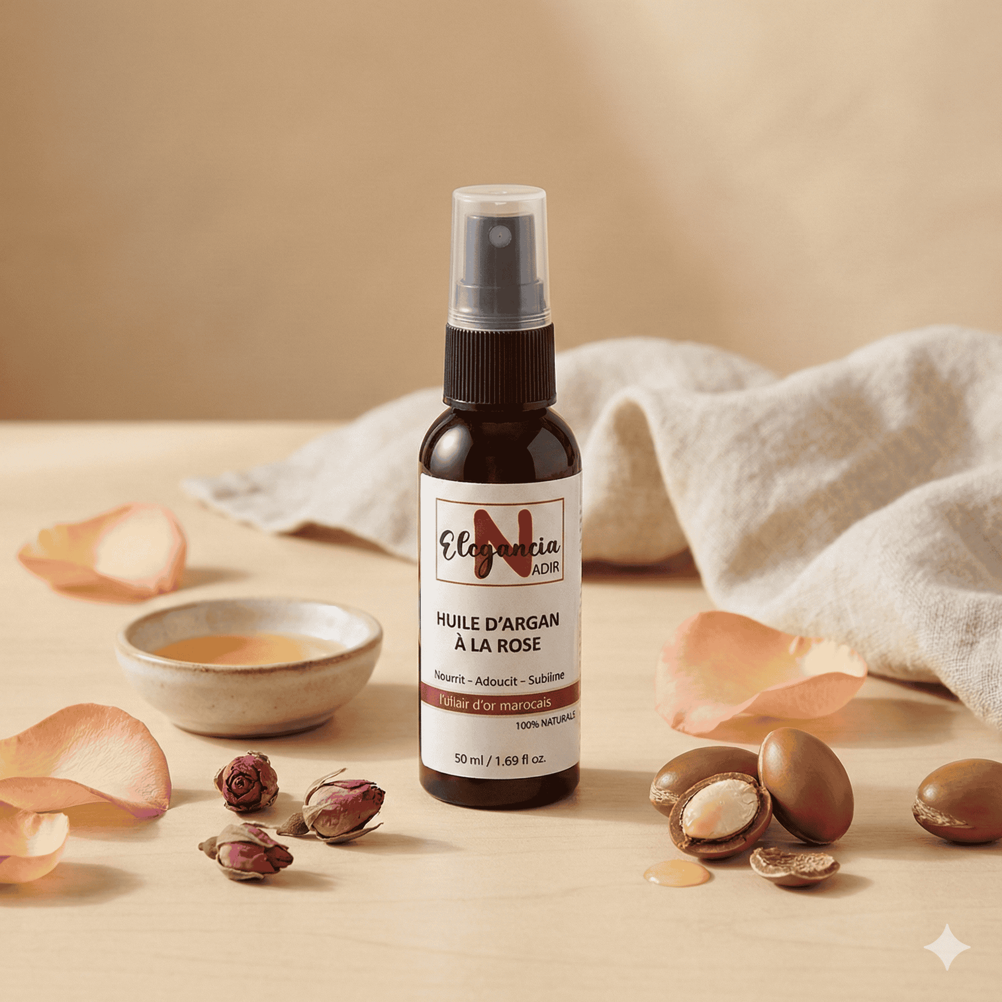 Huile d'Argan à la Rose Nadir Elegancia - Soin Sublimateur - 50ml